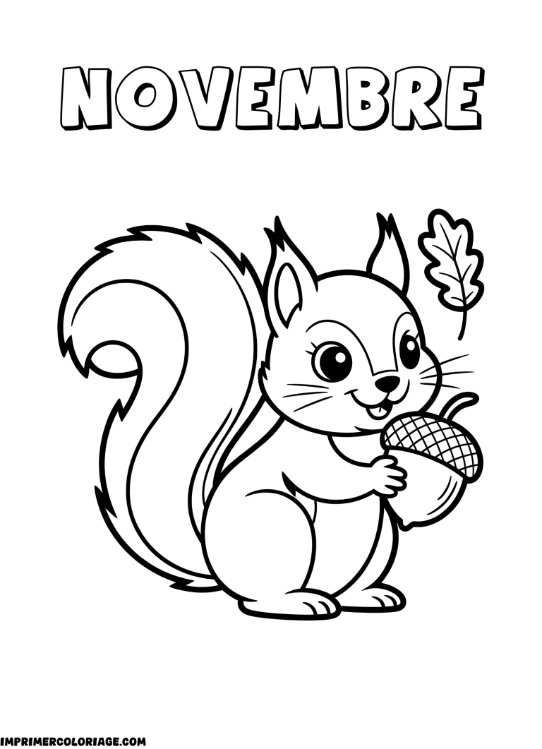 coloriage novembre écureuil gland à imprimer coloriage novembre écureuil gland - dessin gratuit à imprimer