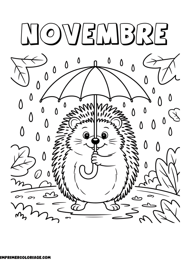 coloriage novembre herisson sous la pluie à imprimer coloriage novembre herisson sous la pluie - dessin gratuit à imprimer