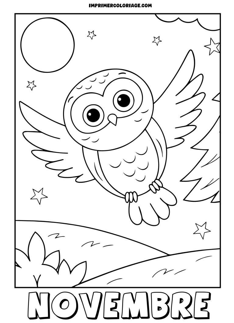 coloriage novembre hibou (2) à imprimer coloriage novembre hibou (2) - dessin gratuit à imprimer