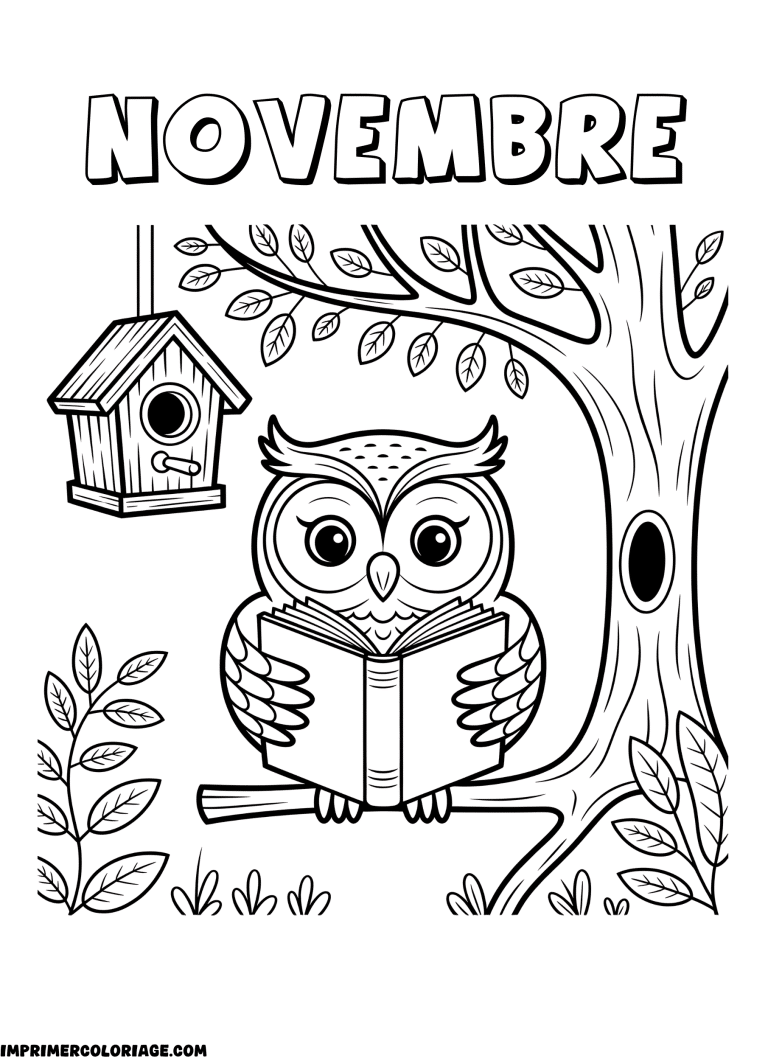 coloriage novembre hibou à imprimer coloriage novembre hibou - dessin gratuit à imprimer