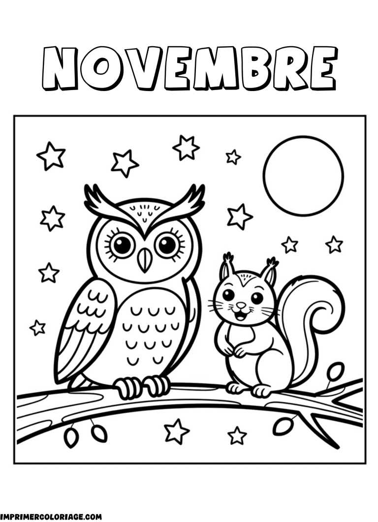coloriage novembre hibou et écureuil à imprimer coloriage novembre hibou et écureuil - dessin gratuit à imprimer