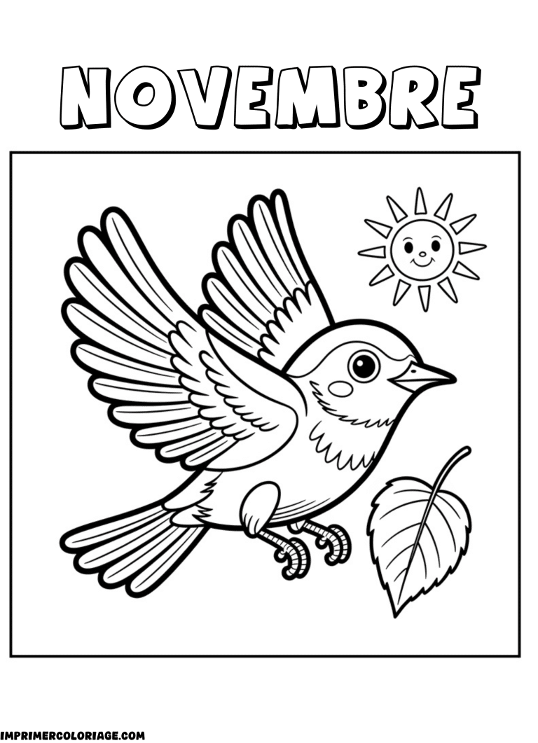 coloriage novembre oiseau à imprimer coloriage novembre oiseau - dessin gratuit à imprimer