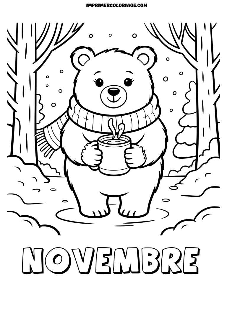 coloriage novembre ours à imprimer coloriage novembre ours - dessin gratuit à imprimer