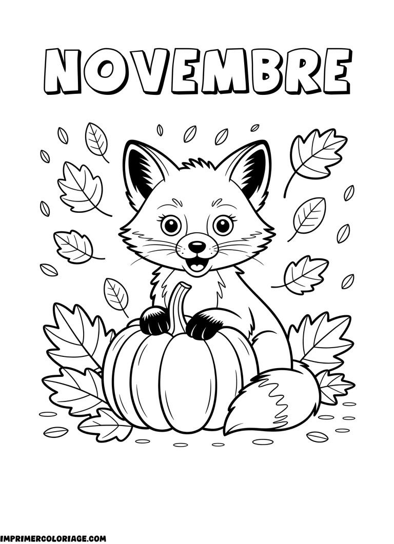 coloriage novembre renard avec courge à imprimer coloriage novembre renard avec courge - dessin gratuit à imprimer