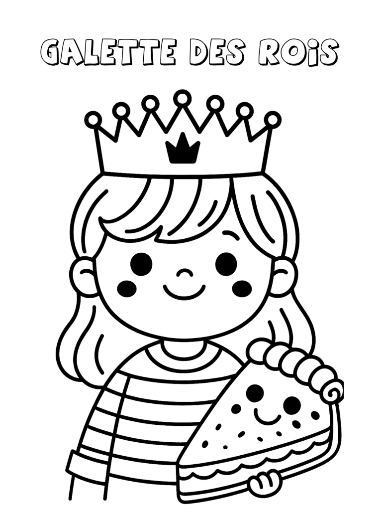 petite fille qui mange la galette des rois - dessin gratuit &agrave; imprimer