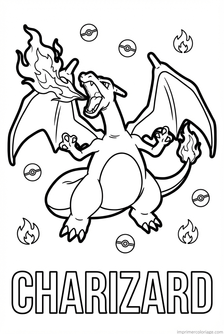 Charizard Flying Coloring Page 1 - dessin gratuit &agrave; imprimer