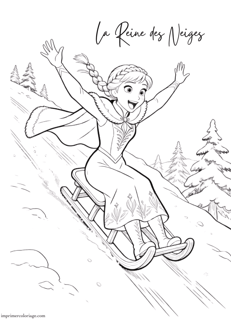 Coloriage Elsa la reine des neiges fait de la luge - dessin gratuit &agrave; imprimer