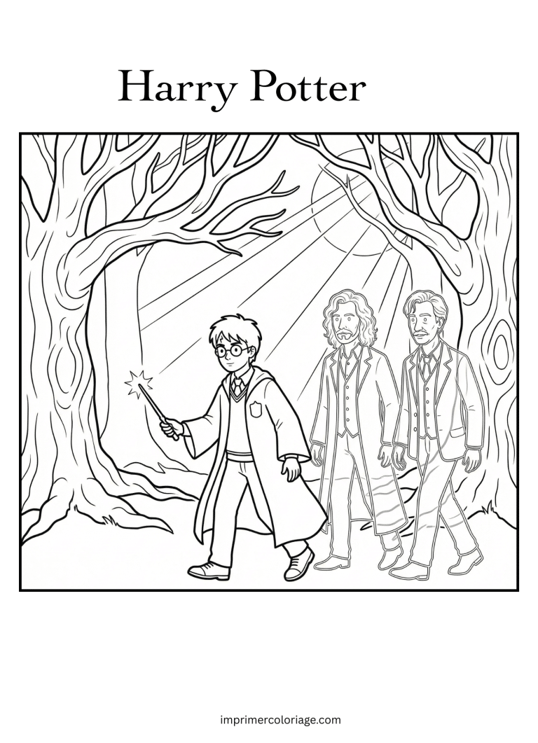 Coloriage Harry potter dans la for&ecirc;t - dessin gratuit &agrave; imprimer