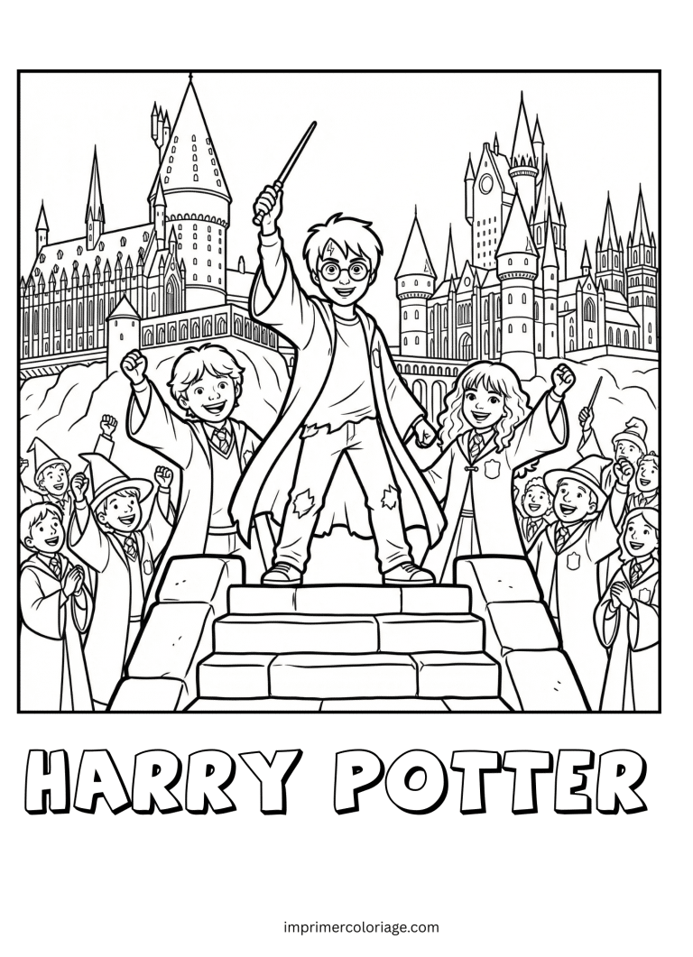 Coloriage Harry potter devant poudlard - dessin gratuit &agrave; imprimer