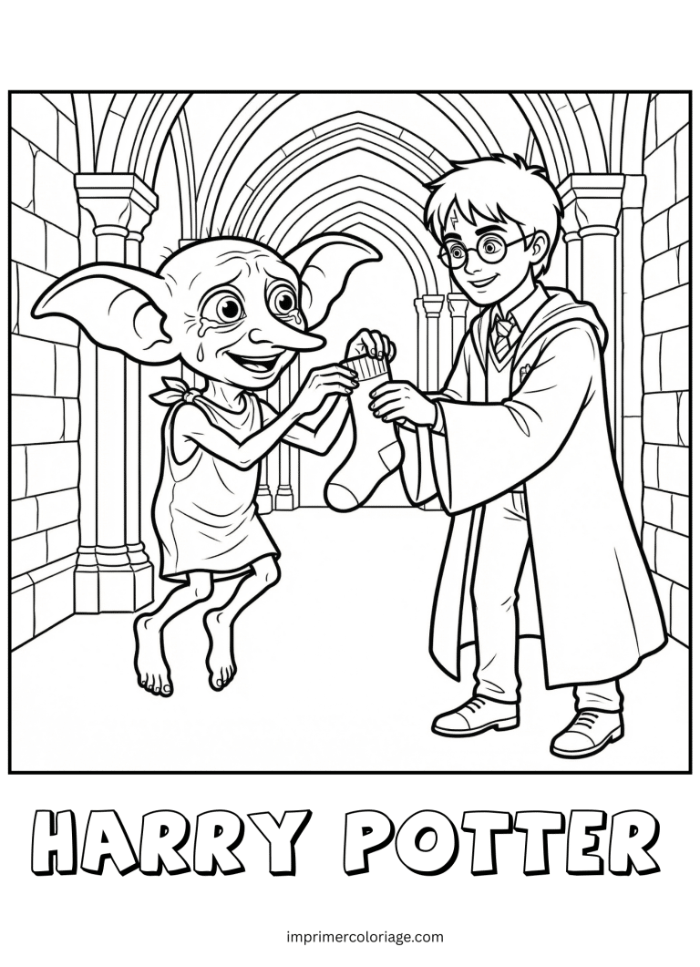 Coloriage de dobby et harry potter - dessin gratuit &agrave; imprimer