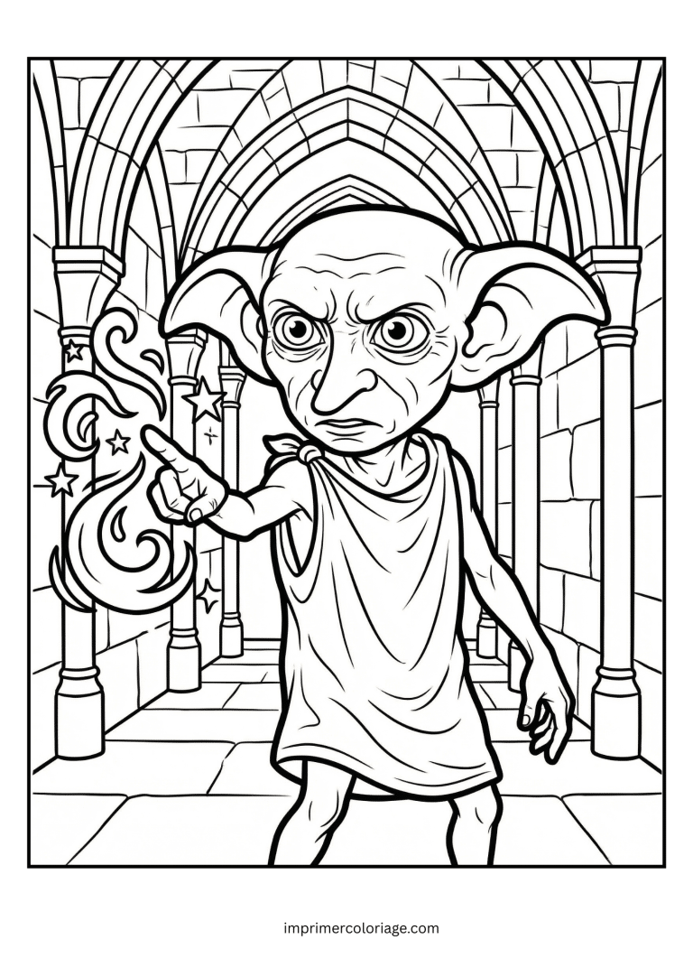 Coloriage de dobby fait de la magie - dessin gratuit &agrave; imprimer