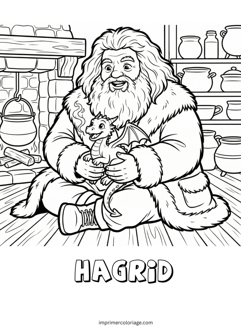 Coloriage de hagrid et dragon (2) - dessin gratuit &agrave; imprimer