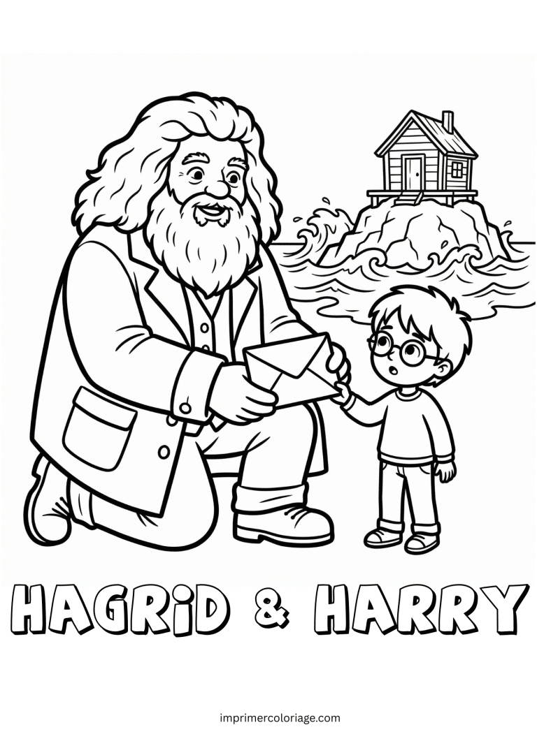 Coloriage de hagrid et harry - dessin gratuit &agrave; imprimer