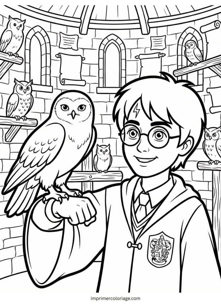 Coloriage de harry AVEC HEDWIGE - dessin gratuit &agrave; imprimer