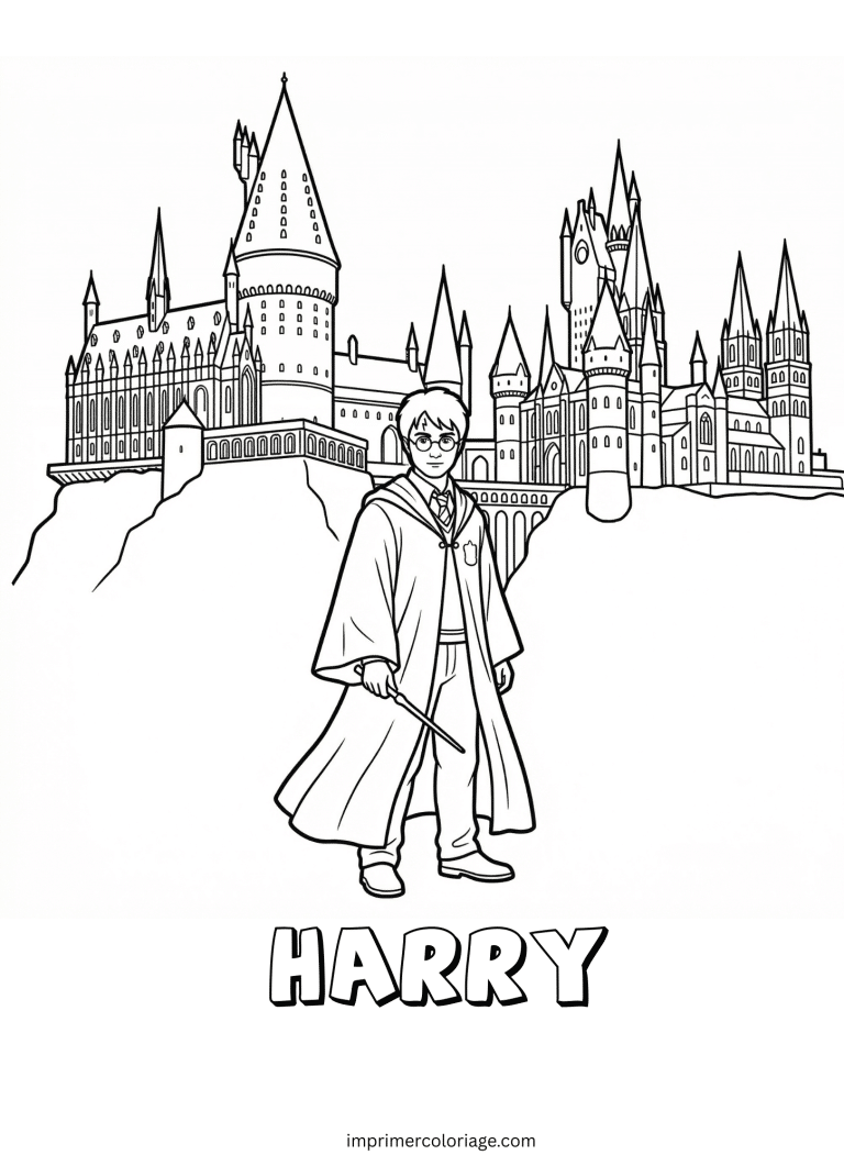Coloriage de harry ado devant poudlard - dessin gratuit &agrave; imprimer