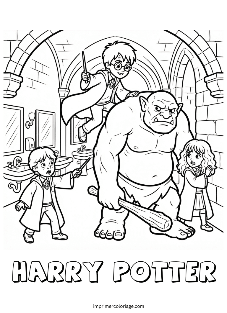 Coloriage de harry contre le troll - dessin gratuit &agrave; imprimer