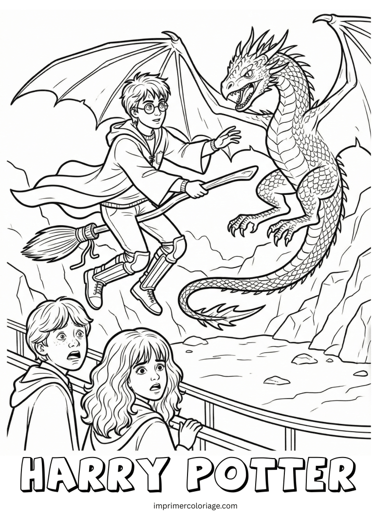 Coloriage de harry contre un dragon - dessin gratuit &agrave; imprimer