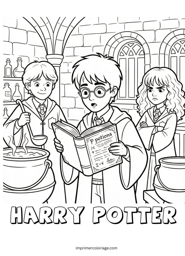 Coloriage de harry fait des potions - dessin gratuit &agrave; imprimer