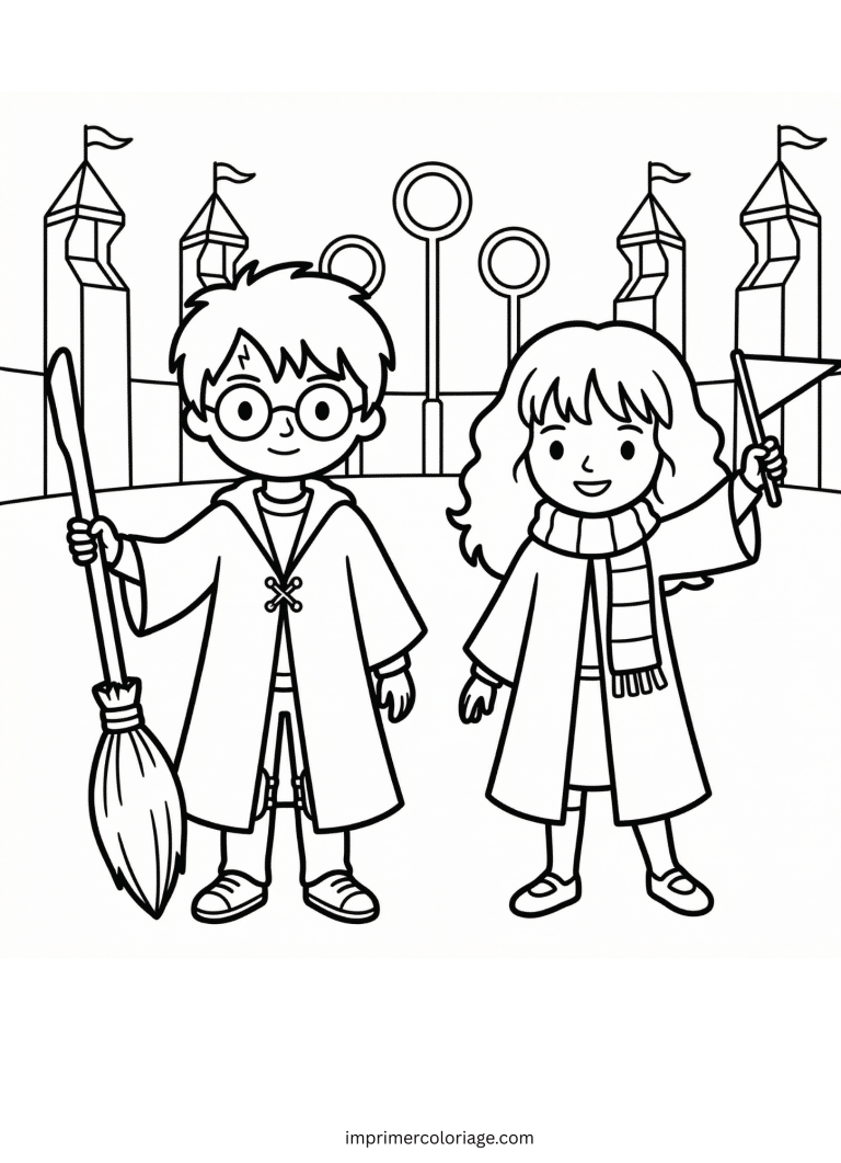 Coloriage de hermione et harry - dessin gratuit &agrave; imprimer