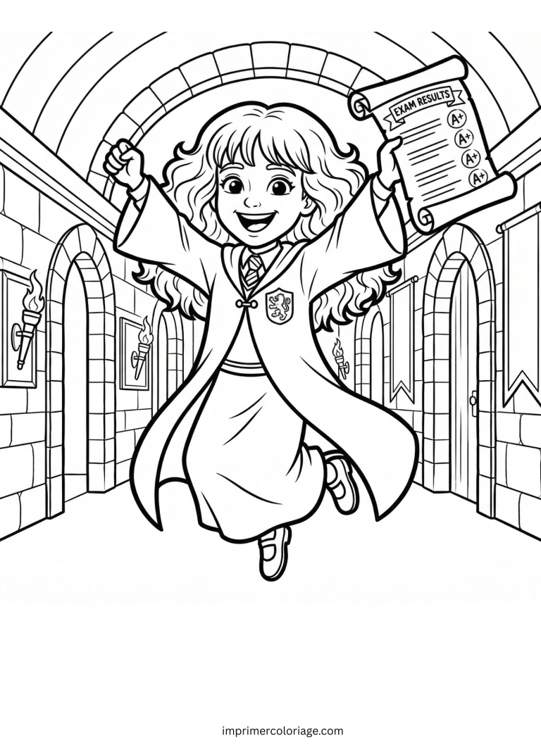 Coloriage de hermione qui a eu ses r&eacute;sultats - dessin gratuit &agrave; imprimer