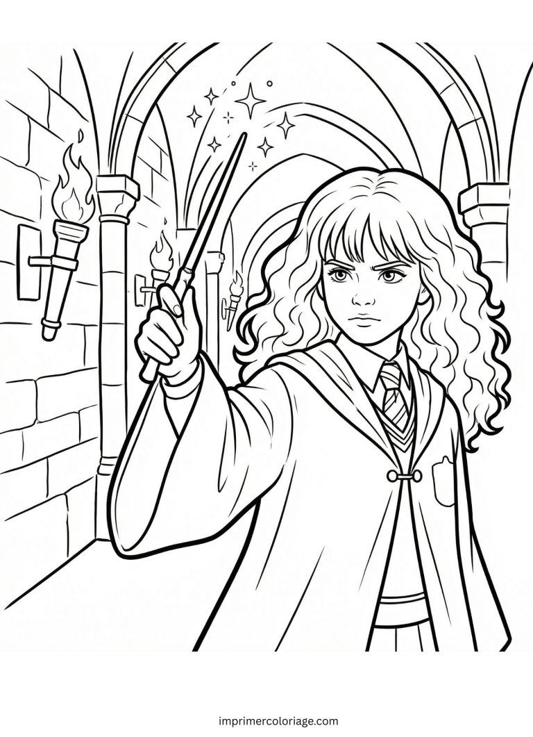 Coloriage de hermione qui a sa baguette - dessin gratuit &agrave; imprimer