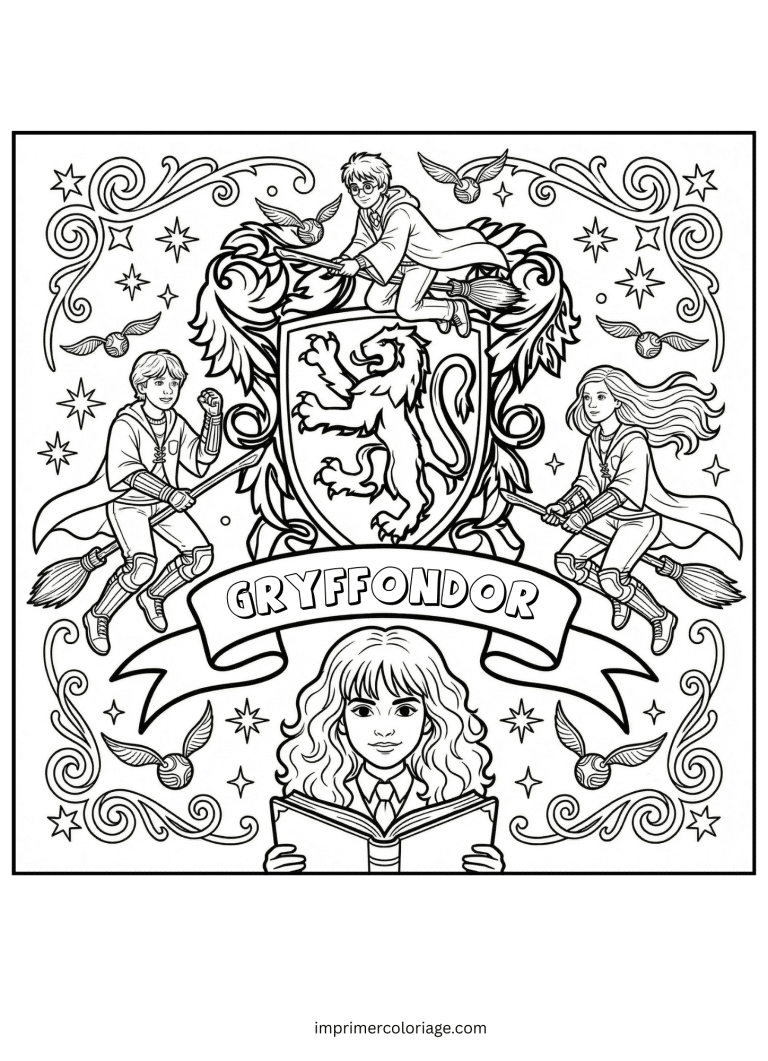 Coloriage de la banni&egrave;re de la maison gryffondor - dessin gratuit &agrave; imprimer