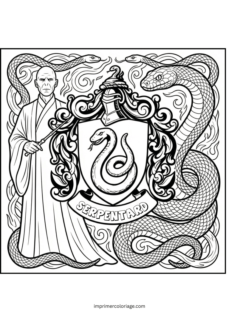 Coloriage de la banni&egrave;re de la maison serpentard - dessin gratuit &agrave; imprimer