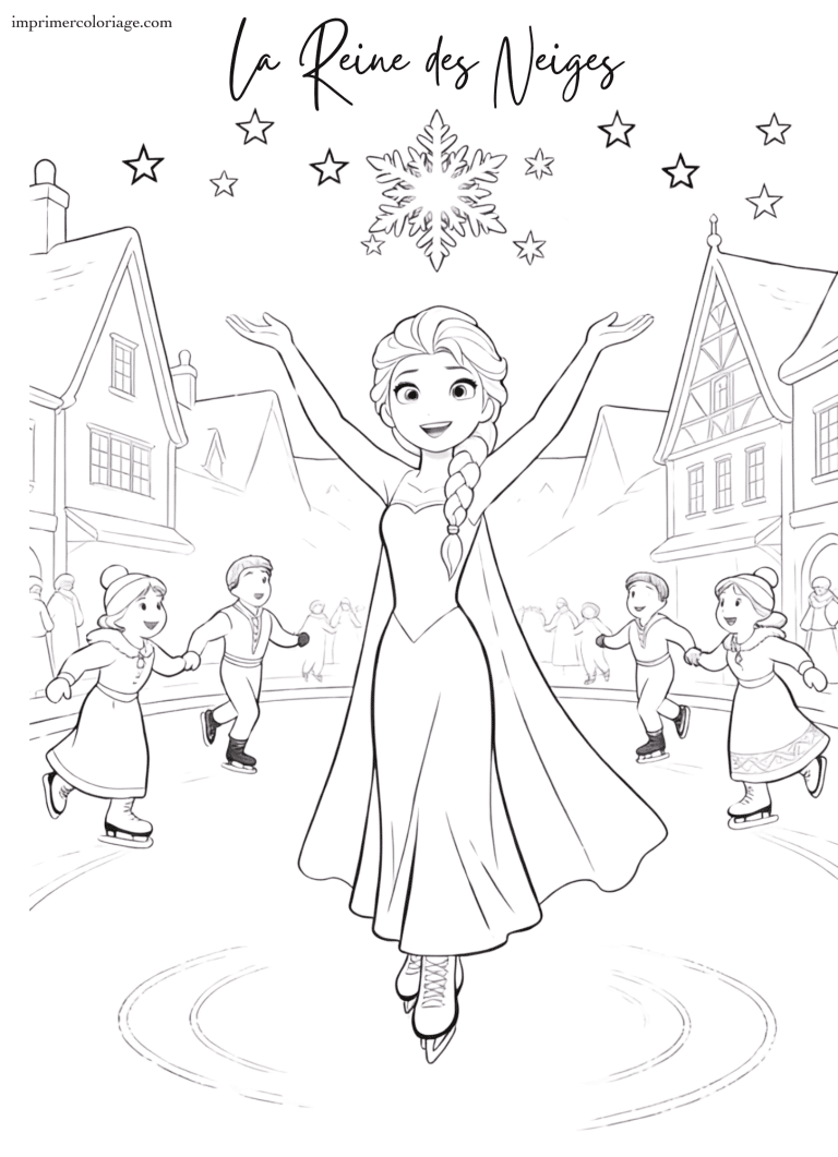 Coloriage de la reine des neiges elsa patinoire - dessin gratuit &agrave; imprimer
