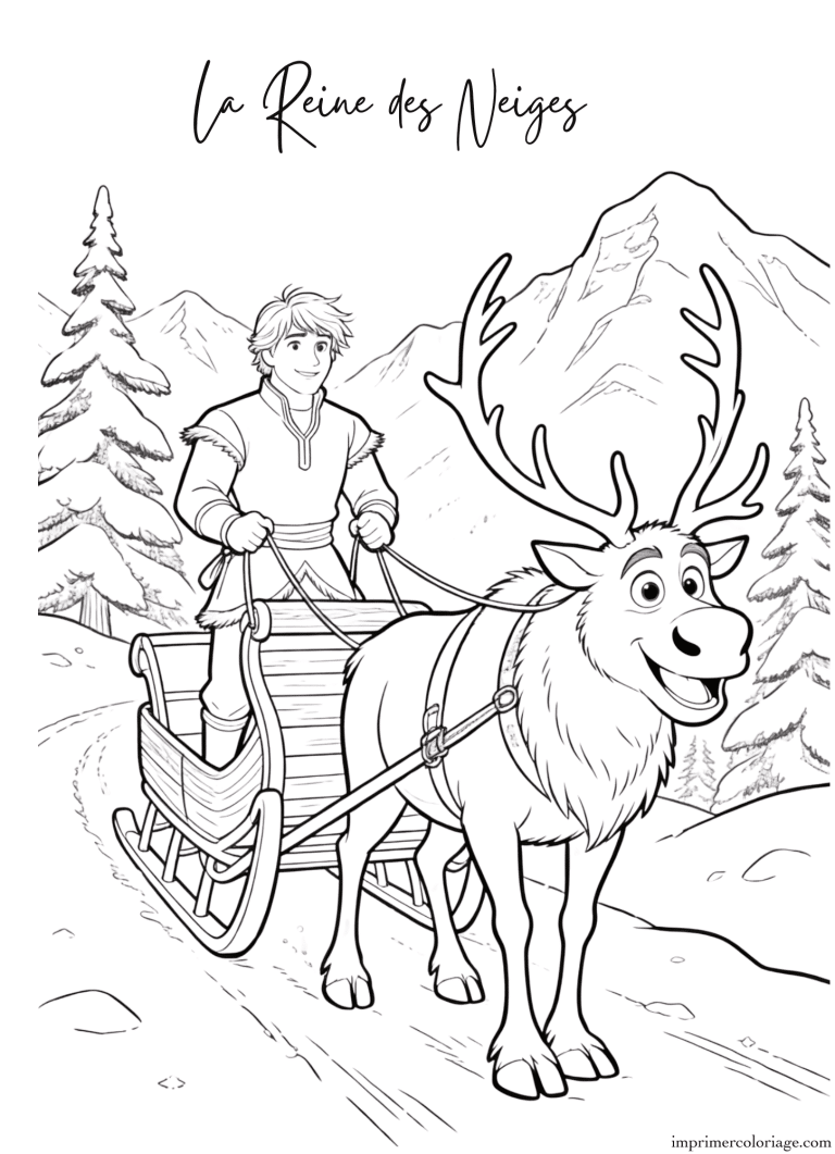 Coloriage de la reine des neiges kristoff et sven - dessin gratuit &agrave; imprimer