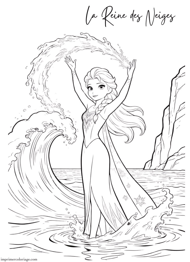 Coloriage de la reine des neiges magie oc&eacute;an - dessin gratuit &agrave; imprimer