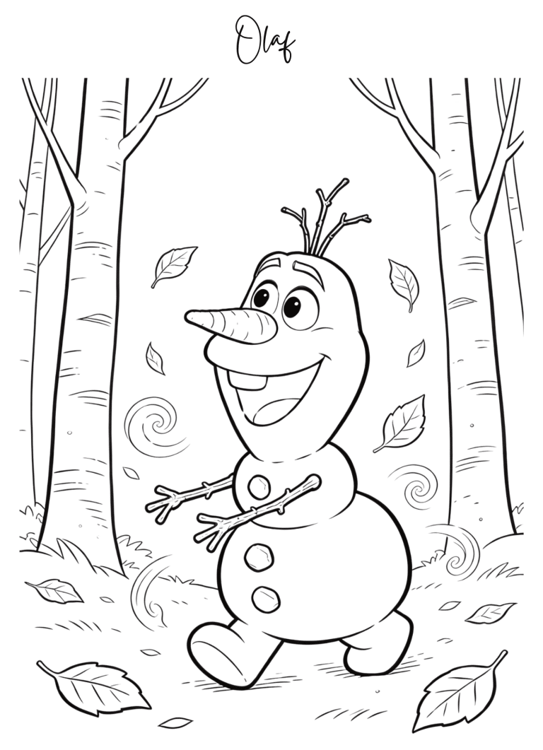 Coloriage de la reine des neiges olaf dans la foret - dessin gratuit &agrave; imprimer