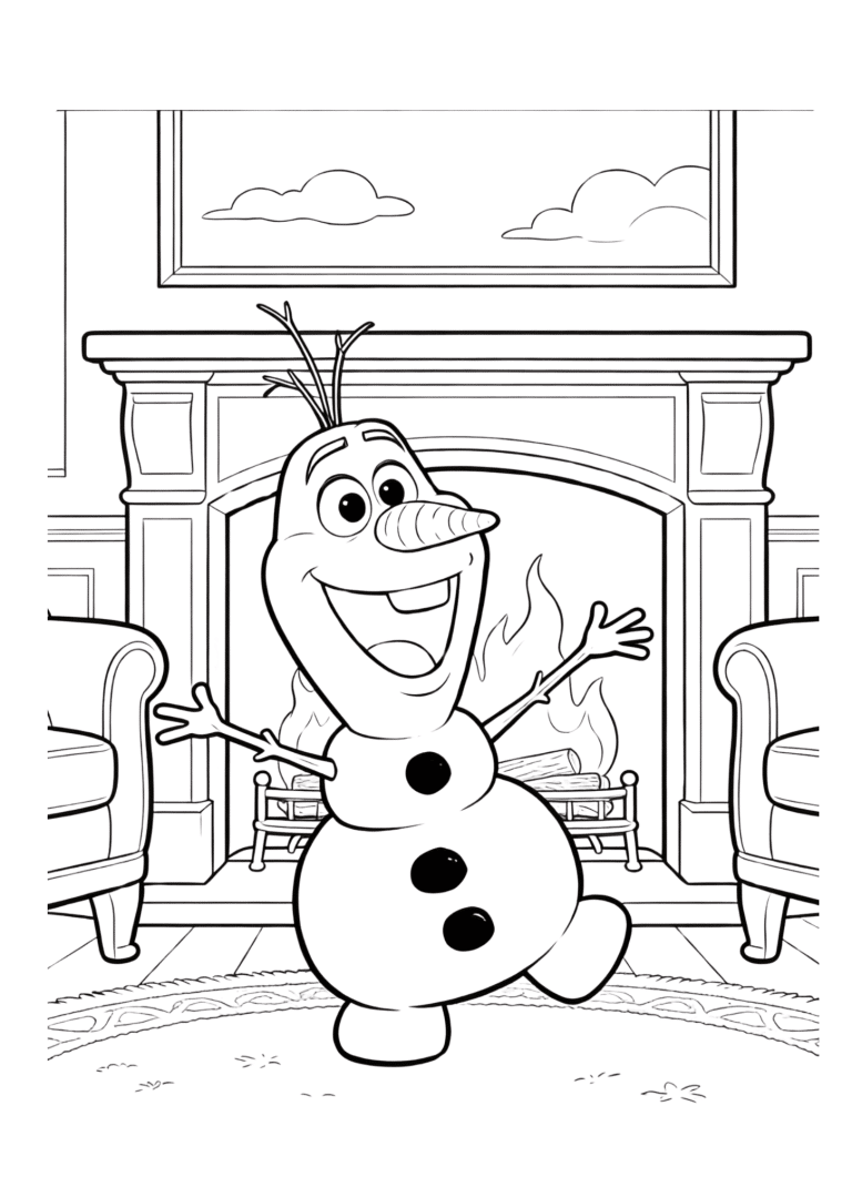 Coloriage de la reine des neiges olaf devant le feu - dessin gratuit &agrave; imprimer