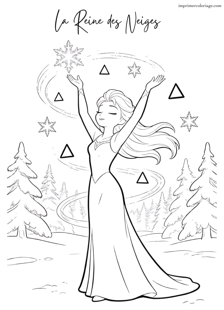 Coloriage de la reine des neiges qui fait de la magie - dessin gratuit &agrave; imprimer