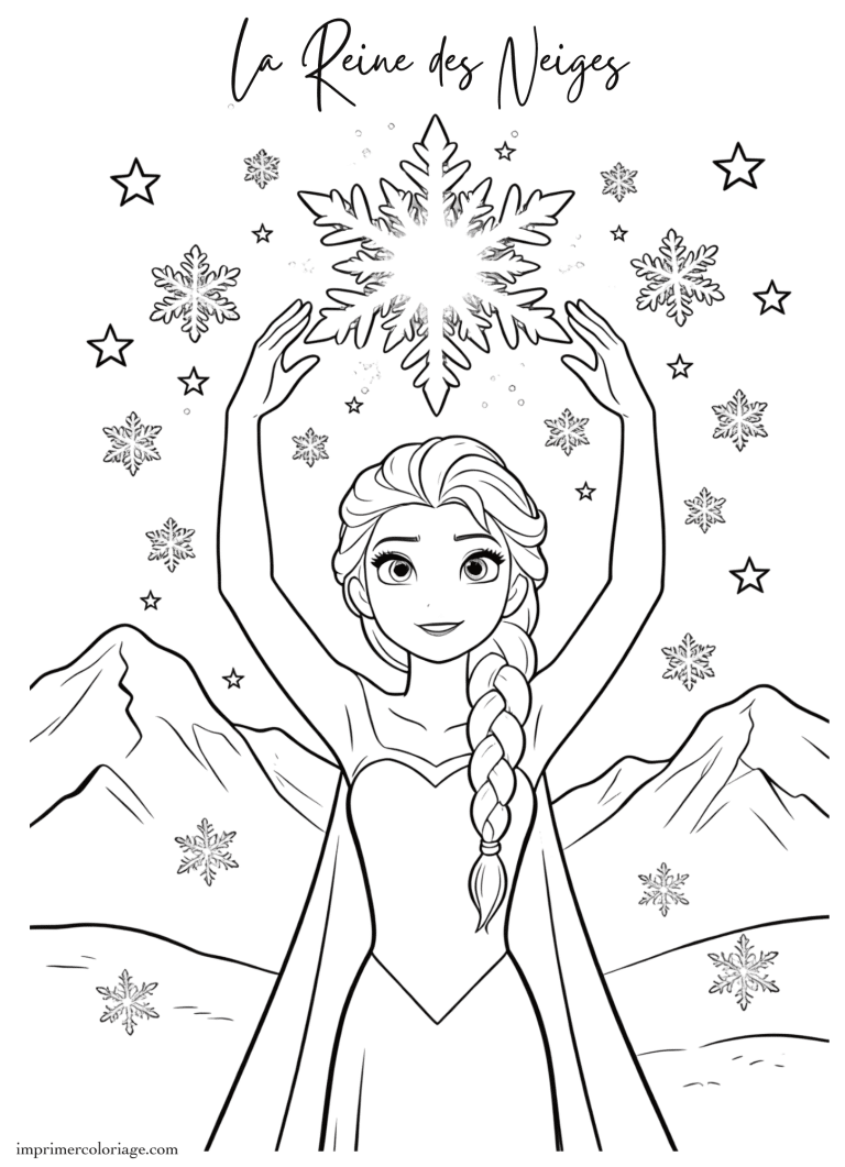 Coloriage de la reine des neiges qui fait de la magie avec la neige - dessin gratuit &agrave; imprimer