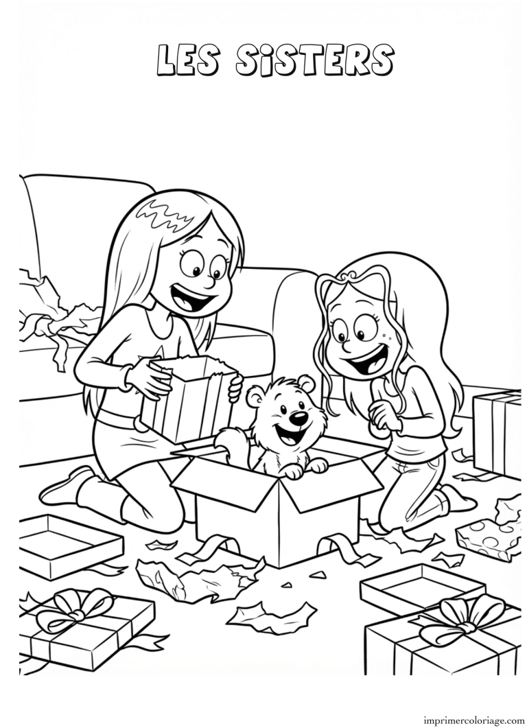Coloriage les sisters cadeaux - dessin gratuit &agrave; imprimer