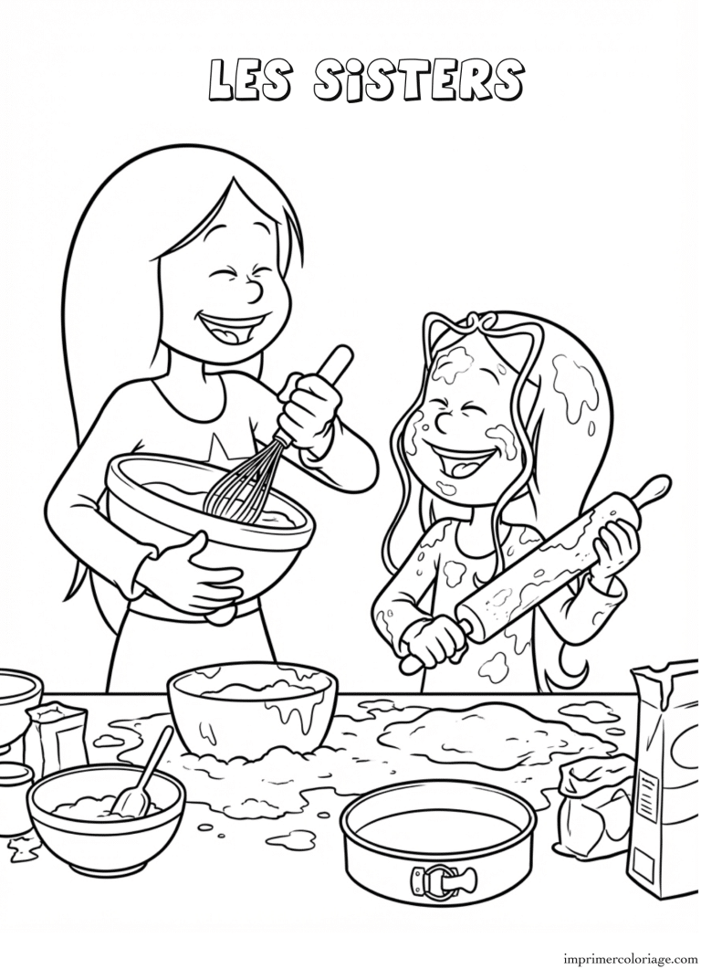 Coloriage les sisters cuisine - dessin gratuit &agrave; imprimer