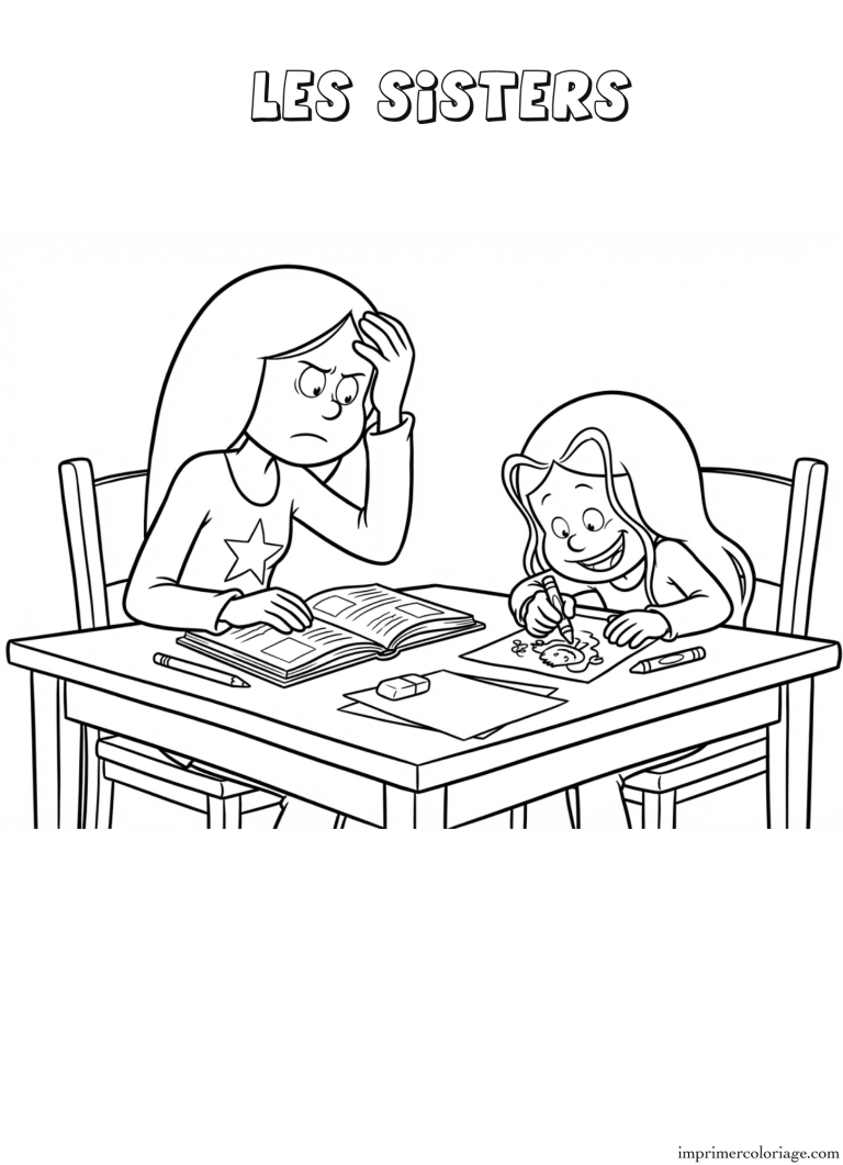 Coloriage les sisters devoirs - dessin gratuit &agrave; imprimer
