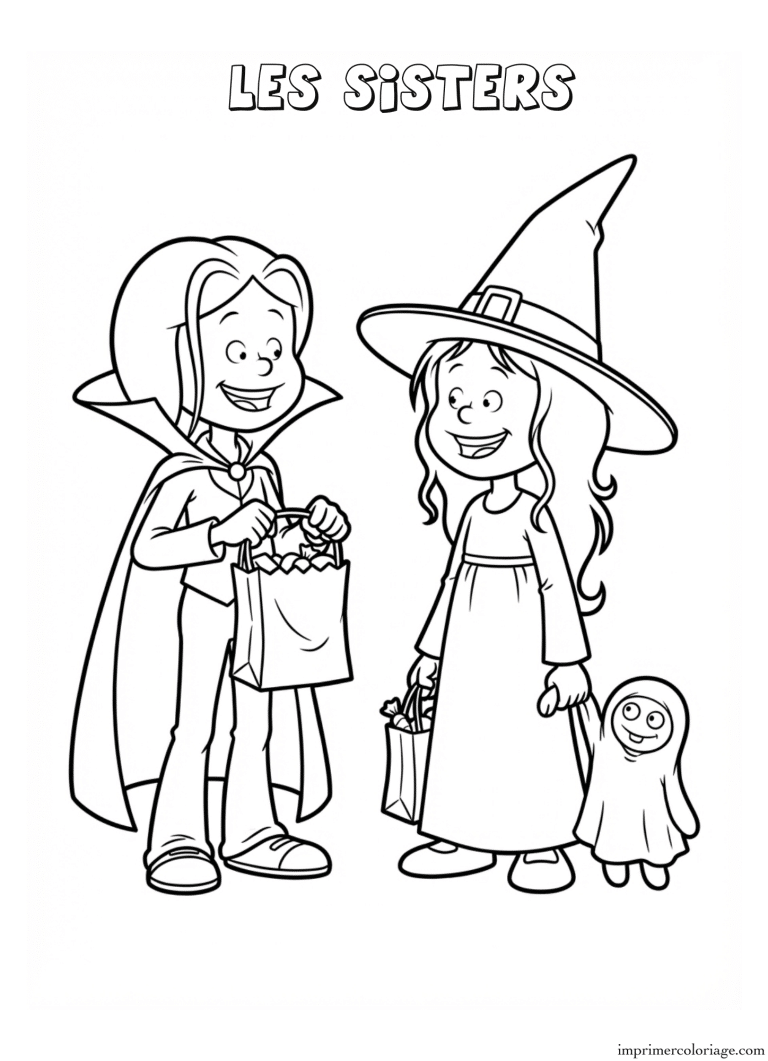 Coloriage les sisters halloween - dessin gratuit &agrave; imprimer