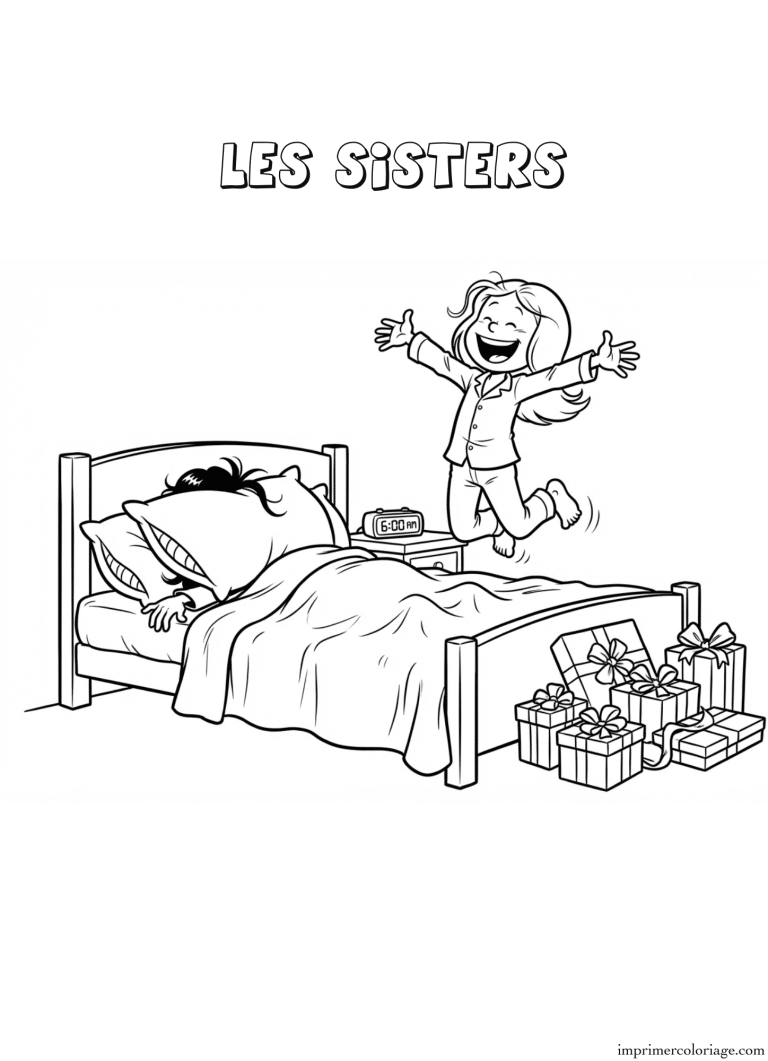 Coloriage les sisters matin de noel - dessin gratuit &agrave; imprimer