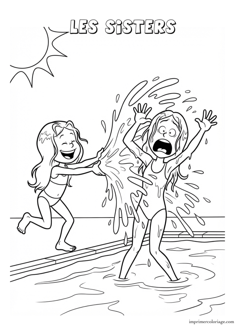 Coloriage les sisters piscine - dessin gratuit &agrave; imprimer