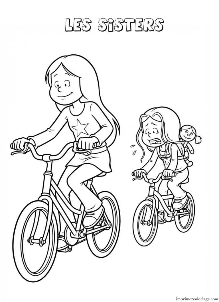 Coloriage les sisters velo - dessin gratuit &agrave; imprimer