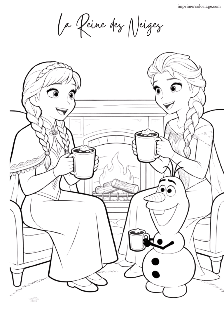 Coloriage magie la reine des neiges boivent un chocolat chaud avec olaf - dessin gratuit &agrave; imprimer