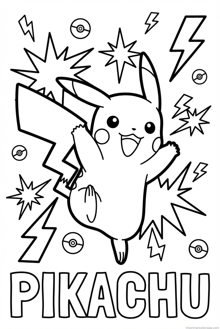 Pikachu Happy Jump Coloring Page - dessin gratuit &agrave; imprimer
