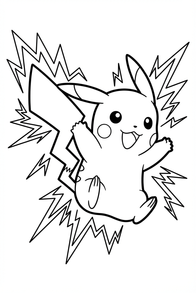 Pikachu Jumping Coloring Page - dessin gratuit &agrave; imprimer