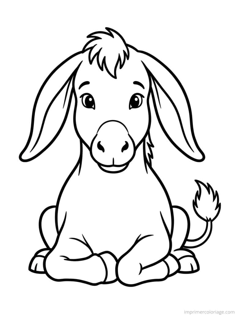 coloriage ane assis oreilles - dessin gratuit &agrave; imprimer