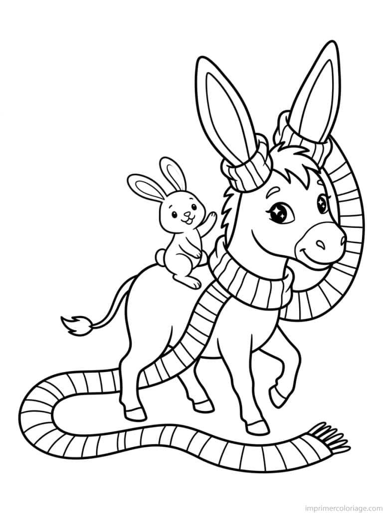 coloriage ane cute echarpe lapin - dessin gratuit &agrave; imprimer