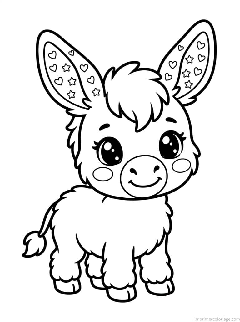 coloriage ane kawaii oreilles etoiles - dessin gratuit &agrave; imprimer