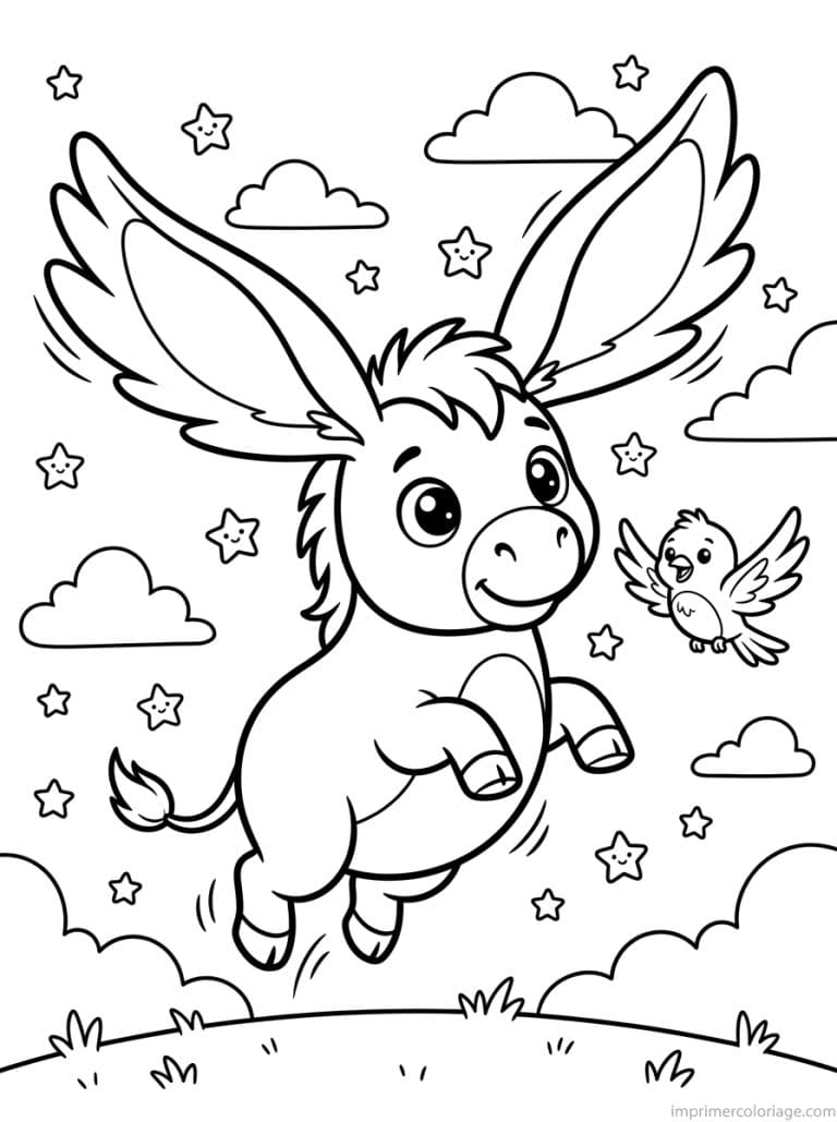 coloriage ane kawaii oreilles vole - dessin gratuit &agrave; imprimer