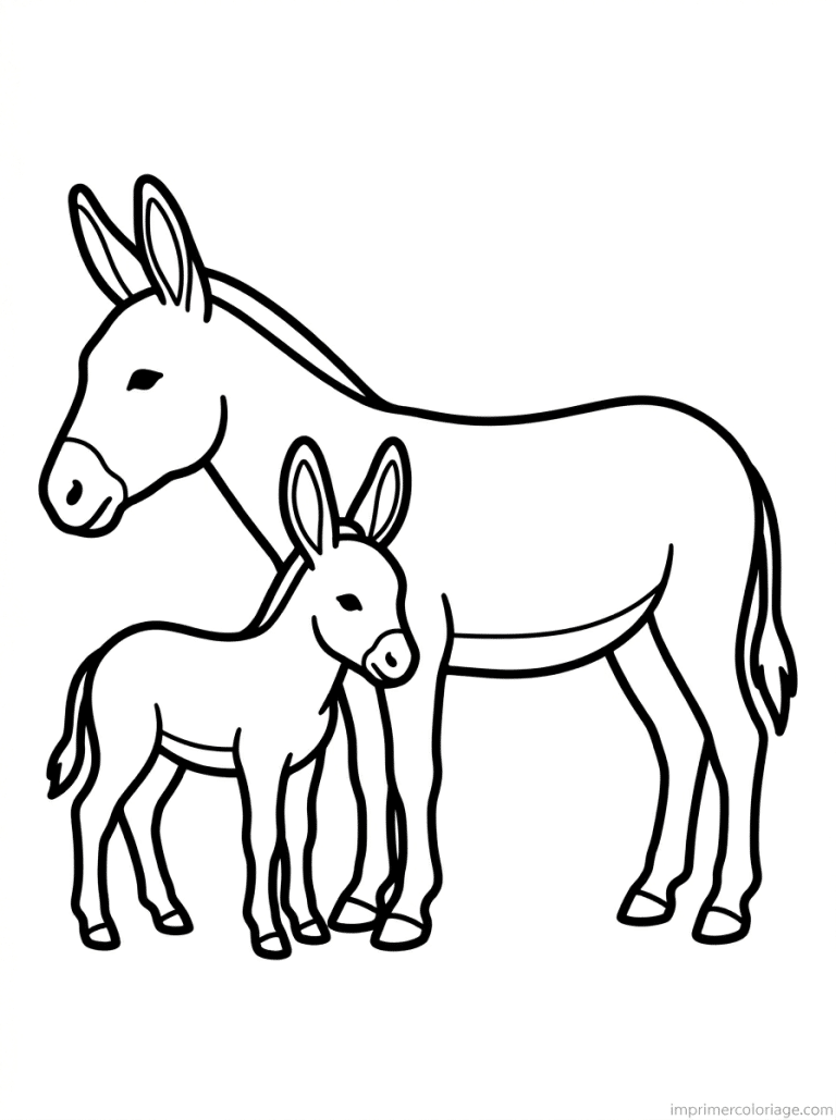 coloriage ane mere poulain cote - dessin gratuit &agrave; imprimer