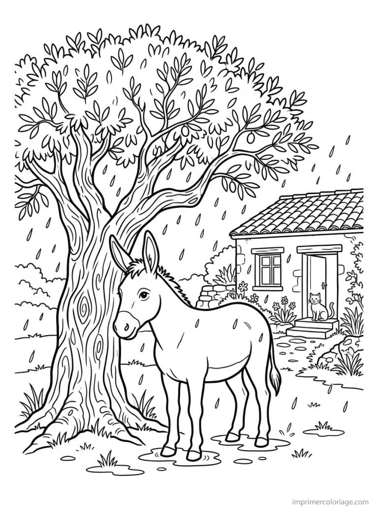 coloriage ane olivier pluie ferme - dessin gratuit &agrave; imprimer